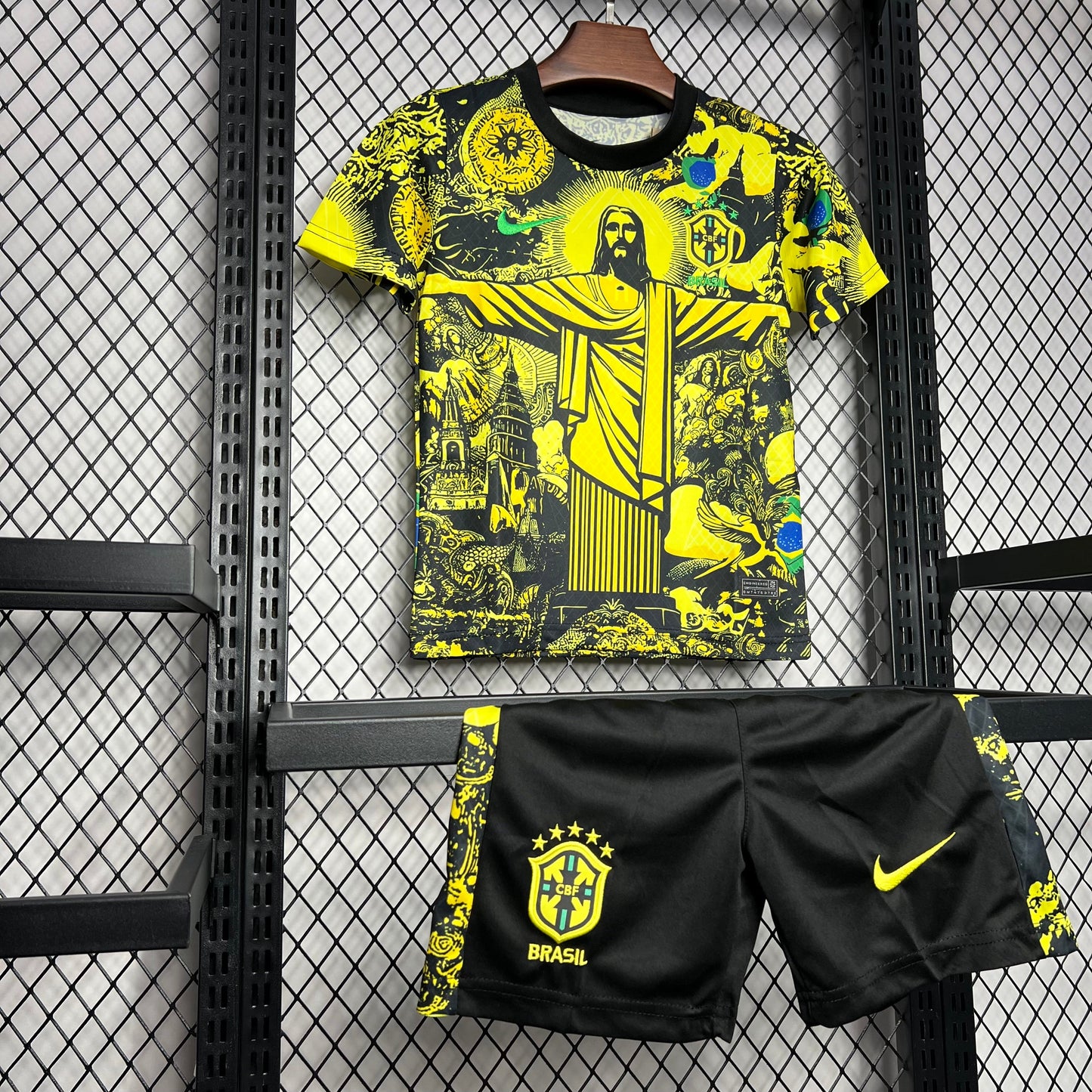 Brazil x Jesus Christ Special Edition Soccer Jersey Kids Soccer Jersey Mini Kit 2024/25 - Yellow