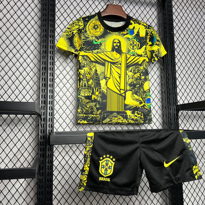 Brazil x Jesus Christ Special Edition Soccer Jersey Kids Soccer Jersey Mini Kit 2024/25 - Yellow