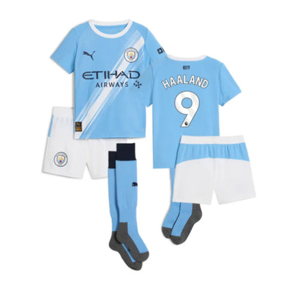 Manchester City Erling Haaland 9 Kids Home Soccer Jersey 2025-2026