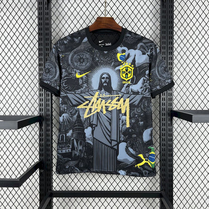 Brazil X Stussy Jesus Christ Special Edition Soccer Jersey 2025-2026 - Black