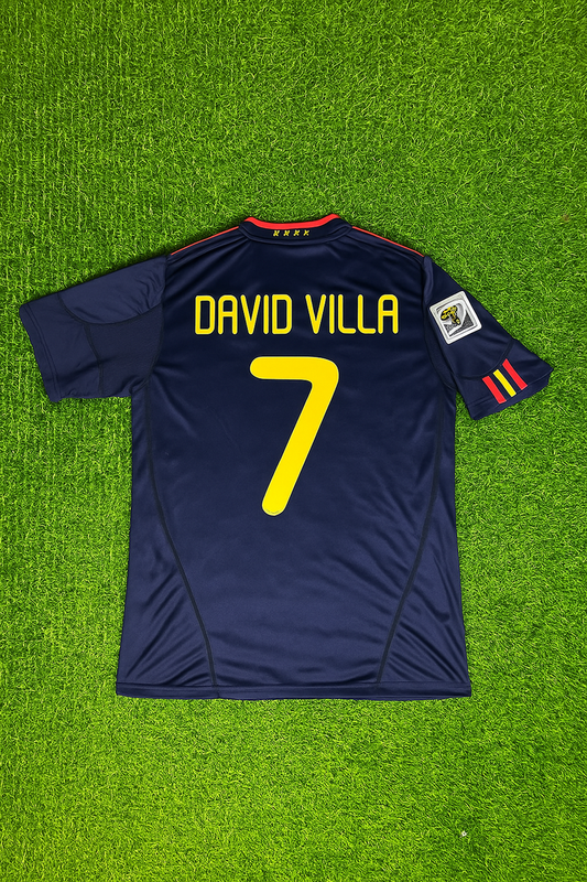 Spain David Villa 7 Retro Away Soccer Jersey World Cup 2010