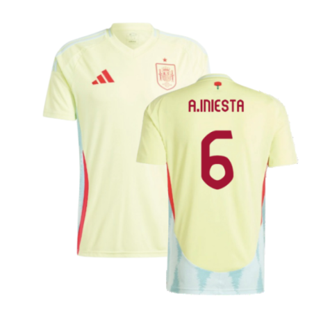 Spain Andrés Iniesta 6 Away Soccer Jersey Euro 2024