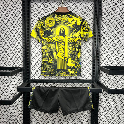 Brazil x Jesus Christ Special Edition Soccer Jersey Kids Soccer Jersey Mini Kit 2024/25 - Yellow