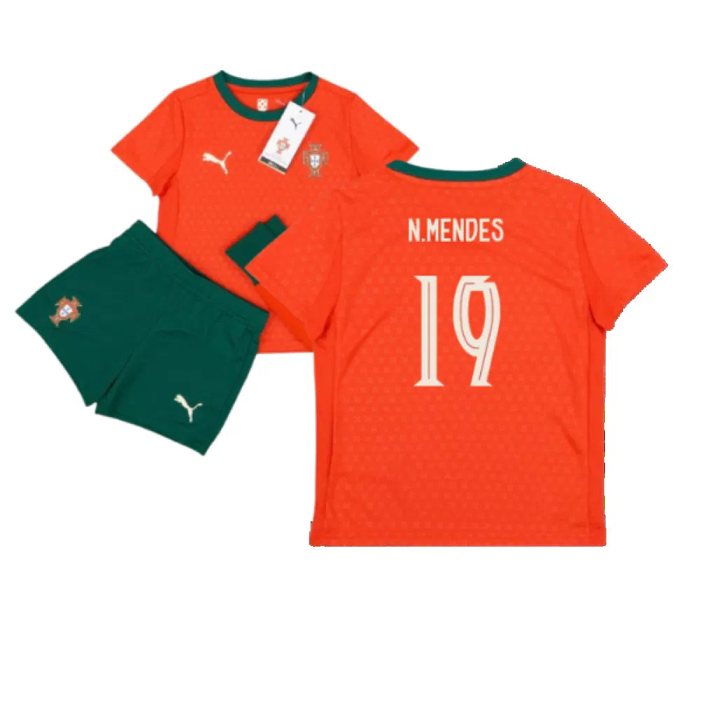 Portugal Nuno Mendes 19 Home Soccer Jersey Kids Kit 2025-2026