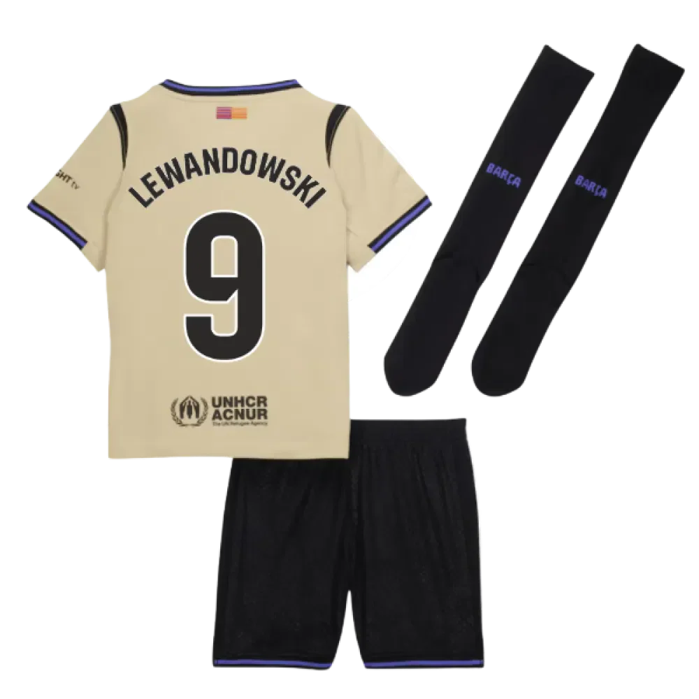 FC Barcelona Robert Lewandowski 9 Kids Away Soccer Jersey 2025-2026