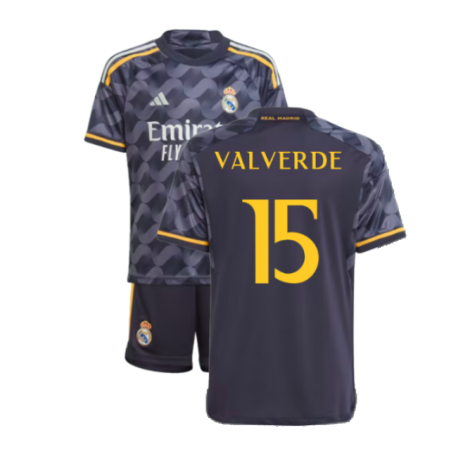 Real Madrid Federico Valverde 15 Kids Away Soccer Jersey 2023/24
