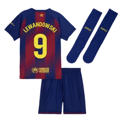FC Barcelona Robert Lewandowski 9 Kids Home Soccer Jersey 2025-2026