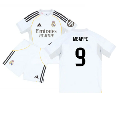 Real Madrid Kylian Mbappé 9 Kids Home Soccer Jersey 2025-2026