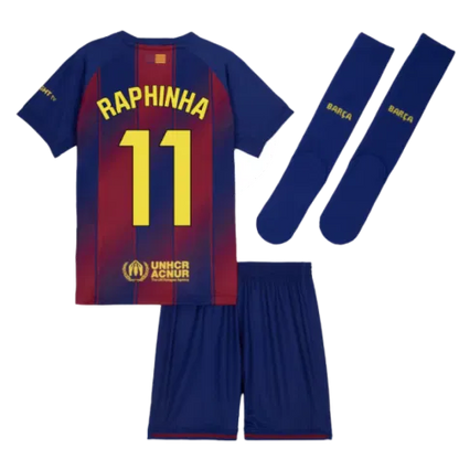 FC Barcelona Raphinha 11 Kids Home Soccer Jersey 2025-2026