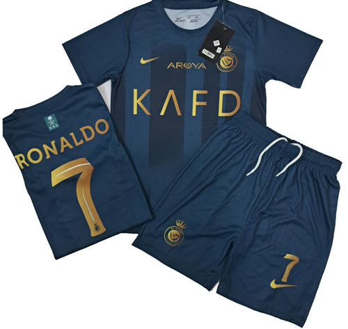 Al Nassr Cristiano Ronaldo 7 Kids Away Soccer Jersey 2023/24