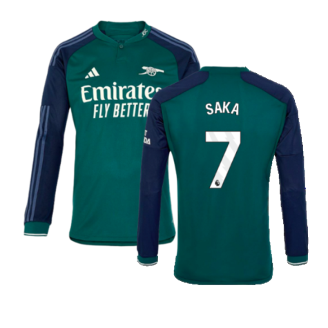 Arsenal Bukayo Saka 7 Long Sleeve Third Soccer Jersey 2023/24