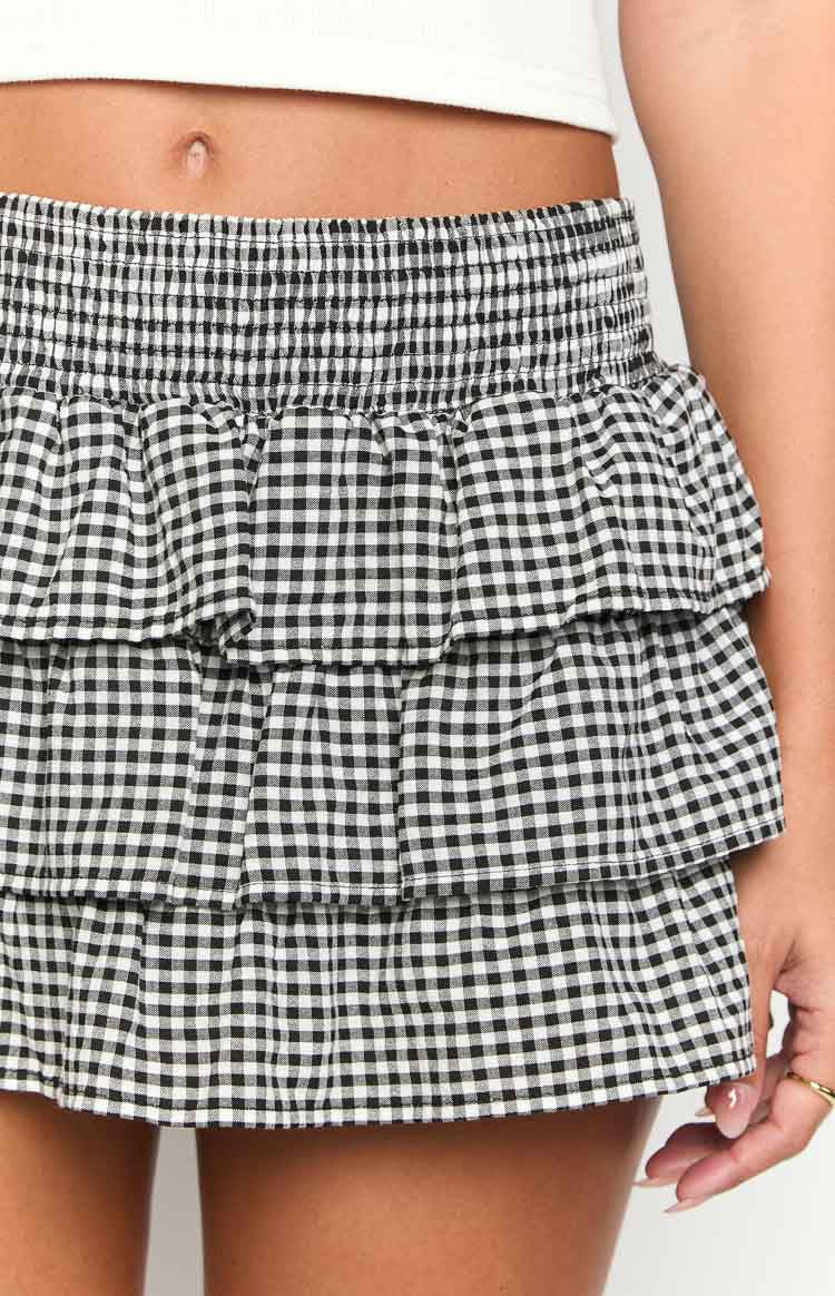 Betsy Black Gingham Ruffle Mini Skirt
