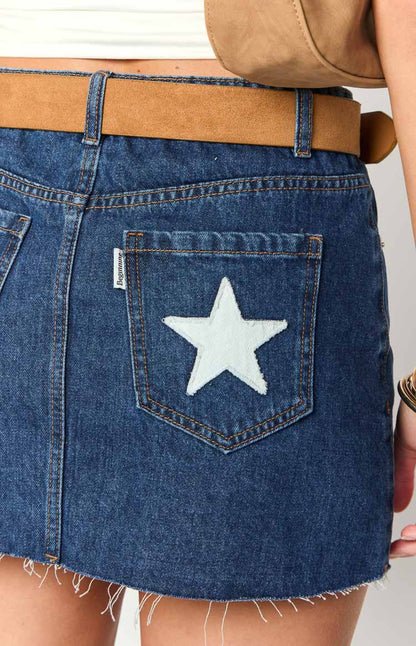 Siletto Star Blue Denim Low Rise Mini Skirt