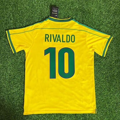 Brazil Rivaldo 10 Home Retro Soccer Jersey World Cup 1998