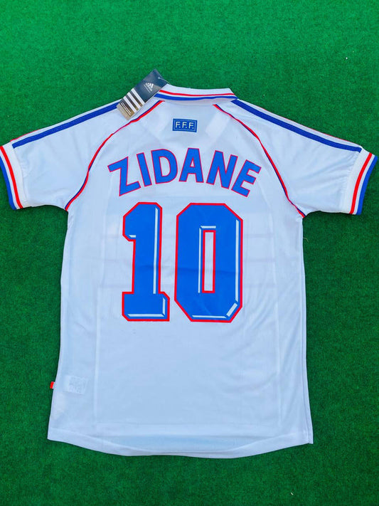 France Zinedine Zidane 10 Away Retro Soccer Jersey World Cup 1998
