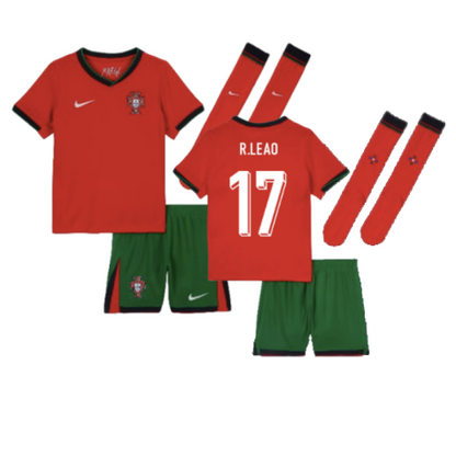 Portugal Rafael Leão 17 Kids Home Soccer Jersey Euro 2024