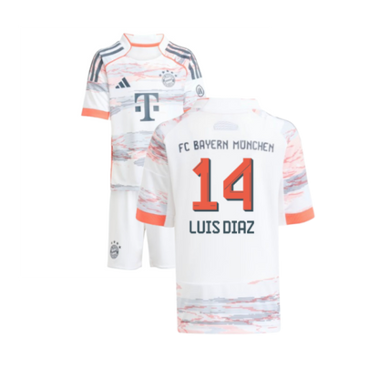 Bayern Munich Luis Diaz 14 Kids Away Soccer Jersey 2025-2026