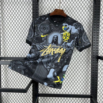 Brazil X Stussy Jesus Christ Special Edition Soccer Jersey 2025-2026 - Black