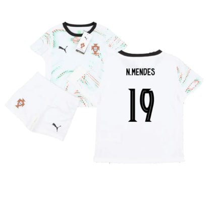 Portugal Nuno Mendes 19 Away Soccer Jersey Kids Kit 2025-2026