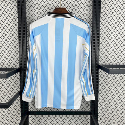 Argentina Retro Long Sleeve Home Soccer Jersey World Cup 1998
