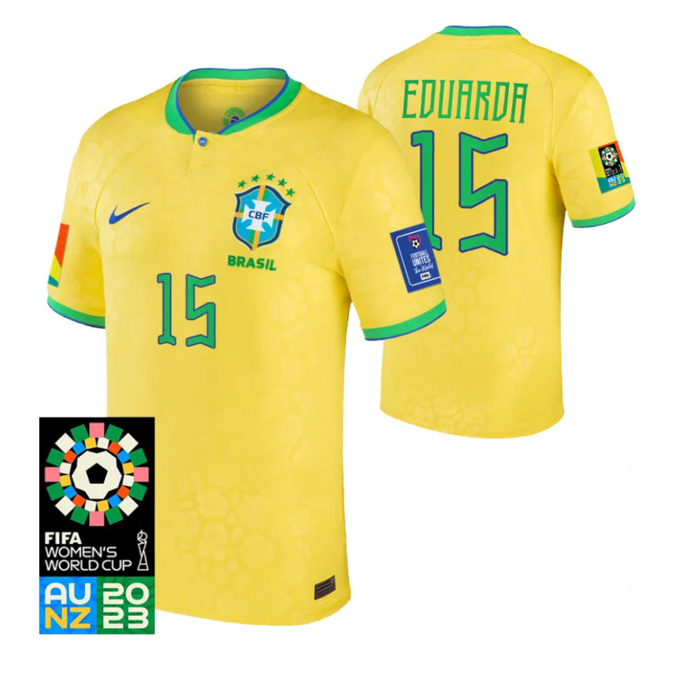 Brazil Maria Eduarda 15 Home Soccer Jersey World Cup 2023