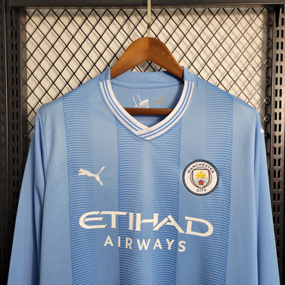 Man City Kevin De Bruyne 17 Long Sleeve Home Soccer Jersey 2023/24